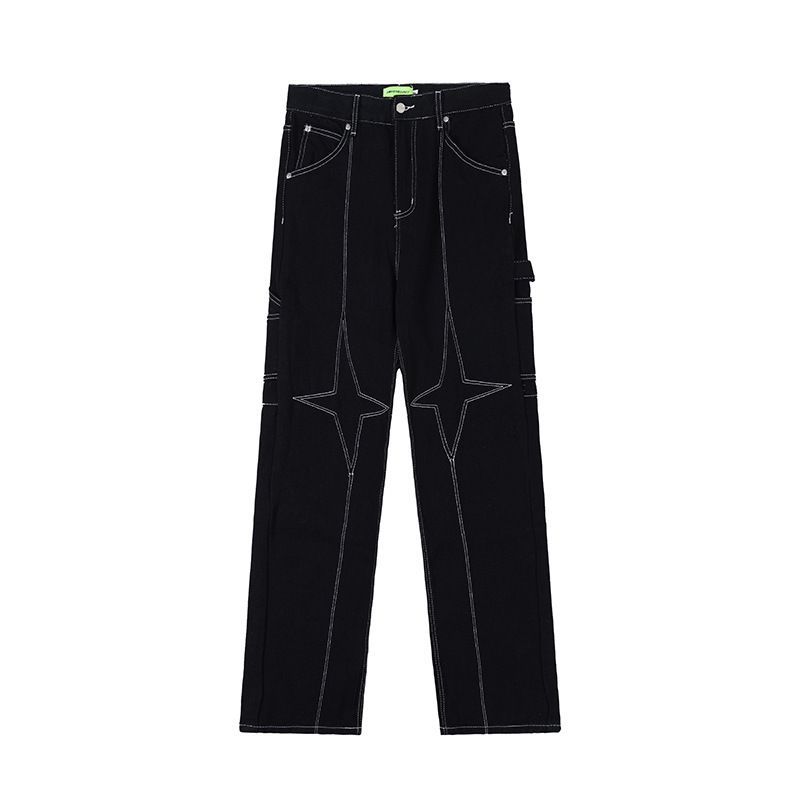 Men's Casual Distressed White Jeans Creative Sewing Simple Basic Denim Distressed Style_mkmklike.com