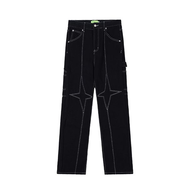 Men's Casual Distressed White Jeans Creative Sewing Simple Basic Denim Distressed Style_mkmklike.com