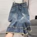 Women's Clothing High Waist Slit Denim Skirt Summer A Line Skirt Hip Skirt Petite Pear Shaped Long Skirt_mkmklike.com