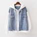 Chicco Plus Size 150kg Two-Piece Denim Women's Slimming Spring Autumn Shirt Hooded Baseball Jacket Top Ins_mkmklike.com