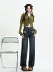 Retro Vintage Design Ripped Denim Straight-leg For Women, Autumn High-waisted Narrow Version, Loose-fitting, Drapey_mkmklike.com