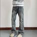 Men's Loose Straight Leg Trendy All Match Trousers Trendy Brand Paint Splash Ink Large Size Straight Jeans_mkmklike.com