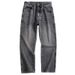 Vintage Washed Gray Denim Jeans For Men - Classic Straight Leg With Distressed Details (Sizes 28-40, American Retro Style)_mkmklike.com