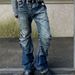 "Men's Button-Fly Stacked Jeans - Slim Straight Leg Denim Pants With Curved Seam & Strategic Pleating For Effortless Stacking Effect"_mkmklike.com