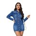 Women's Long Sleeve Denim Jacket - Slim Fit Stretch Cropped Blazer Style Coat (5 Sizes, S-2XL)_mkmklike.com