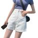Women's Super High-Waisted Denim Shorts Straight Leg Double Buckle Loose Fit Rolled Hem Wide Leg Hot Pants Trendy Summer Style_mkmklike.com