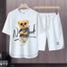 Men's Clothing 2024 Waffle Casual Summer Suit Men's Loose Teen Short sleeved T shirt Shorts Handsome Two piece Suit_mkmklike.com