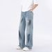 Men's Clothing Jeans Men's Summer Tall And Thin Teenager Pants Straight Loose Wide Leg Flared Pants_mkmklike.com