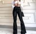 Women’s Clothing High Waist Micro Elastic Lace Up Flared Pants Wide Leg Pants Women's Jeans_mkmklike.com