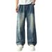 Men's Clothing Trendy Wide Leg Jeans For Men Curved Blade Design Retro Style Washed Finish Plus Size Suitable For All Seasons_mkmklike.com