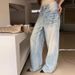 American-style High Street Straight-leg Jeans For Women, 2025 New Model, Light Blue, Stylish Design, Slimming,_mkmklike.com