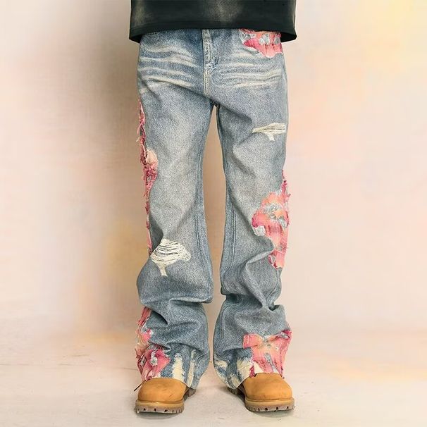 2026 New Environmentally Friendly Fabric Men's Jeans High-quality American High-street Splicing Jeans Men's And Women's Slightly Spicy Pants Printing_mkmklike.com