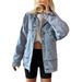 Women's Casual Long Sleeve Denim Jacket European American Style Drop Shoulder Button Front Loose Fit_mkmklike.com