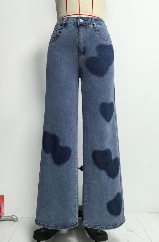 K Love Print Wide Leg Jeans Retro Loose Casual Jeans For Women_mkmklike.com
