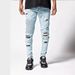 Men's Stacked Jeans Skinny Fit Stretch Patched Side Striped Straight Leg Denim Pants Foam_mkmklike.com