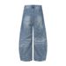 Men's American Style Cleanfit Washed Wide Leg Jeans High Street Casual Whiskered Pleated Loose Straight Leg Jeans Blue Cotton_mkmklike.com