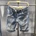 Men's Clothing Summer New Ink Splash Hole Denim Shorts Men's Loose Straight Five Point Men's Mid Length Pants_mkmklike.com