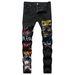 Men's Stretch Slim Fit Jeans – Urban Streetwear Black & White Printed Denim Pants (Sizes 28-42)_mkmklike.com