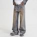 Men's Vintage Washed Relaxed Fit Wide Leg Jeans – 90s Grunge Streetwear With Oversized Silhouette_mkmklike.com