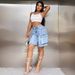 Women's Clothing High Waist Large Pockets Slim Loose Workwear Denim Shorts_mkmklike.com