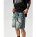 Men's Clothing Men's Summer Denim Shorts Style Trendy High Street Heavyweight Distressed Ripped Drawstring Loose Fitting Casual Five Quarter Length_mkmklike.com