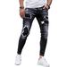 Men's Distressed Cat Whisker Patchwork Jeans – Slim Fit Stretch Denim, Vintage Wash (Cotton, Straight Leg, Streetwear Essential)_mkmklike.com