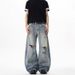 BOY Vintage Distressed Trendy Straight-Leg Jeans For Men, Spring And Autumn Design, Loose Fit, Versatile Wide-Leg Pants,_mkmklike.com