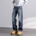 Elastic Autumn New Jeans Men's Fit Straight Loose Trendy Brand American Washed Middle Waist Youth American Retro_mkmklike.com