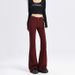 Minghai Sweet Cool Style Ankara Red Micro Flare Double Button Jeans For Women, New Autumn High-Waisted Slimming Long_mkmklike.com