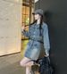 ELLE Vintage Denim For Women, Autumn French Style, Spicy Girl Temperament, Slim Fit, Petite One-Piece Short Dress_mkmklike.com