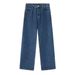 Nirben Denim | Basic Walking Volume, Ten Colors Can Be Selected, Loose Semi-elastic Waist Loose Straight Denim Trousers_mkmklike.com