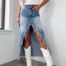 Women's Clothing New Denim Skirt High Waist Irregular Raw Edge Distressed Washed Skirt Women_mkmklike.com