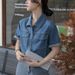 Chicco French Retro Denim Short Sleeve Shirt For Women Summer 2024 New Petite Elegant Top Niche Artistic_mkmklike.com