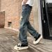 Men's Clothing Trendy Washed Straight Casual Pants Distressed Hole Denim Trousers Ripped Patches Embroidered Jeans_mkmklike.com