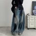American Retro Splatter-paint Curved-cut For Men, Unique Design, Versatile, Wide-leg, Loose, Stylish, Cool Jeans,_mkmklike.com