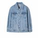 Vintage Women's Denim Shirt Jacket - Relaxed Fit Long Sleeve Oversized Cowboy Shirt With Polo Collar, Blue Casual Top For Streetwear & Everyday Wear_mkmklike.com