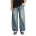 Men’s Distressed Denim Jeans – Vintage Washed High Street Loose Fit (S-4XL)_mkmklike.com