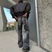 Men's Washed Denim Jeans With Cat Whisker & Fading, Straight Leg Slight Flare Pants For Cleanfit Style_mkmklike.com