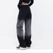 Trendy Ombre Wash Denim Pants For Women Plus Size High-Waisted Loose Fit Jeans ( Streetwear Style, Polyester-Cotton Blend,Printed Design)_mkmklike.com