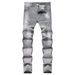 Men's Distressed Grey Straight Leg Jeans – Vintage Washed Denim Pants With Handmade Rips For Urban Street Style_mkmklike.com