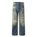 Post-apocalyptic Style Ripped Distressed Jeans Trendy Punk Frayed Washed Gradient Vintage Dirty Straight Long Pants For_mkmklike.com