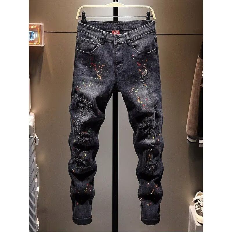 Men's Clothing Fashion Casual Patch Slim Fit Slim Fit Trendy Brand Personality Pants Trendy New Style Ripped Patch Embroidered Jeans For Men_mkmklike.com