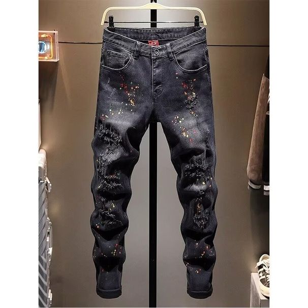 Men's Clothing Fashion Casual Patch Slim Fit Slim Fit Trendy Brand Personality Pants Trendy New Style Ripped Patch Embroidered Jeans For Men_mkmklike.com
