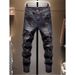 Men's Clothing Fashion Casual Patch Slim Fit Slim Fit Trendy Brand Personality Pants Trendy New Style Ripped Patch Embroidered Jeans For Men_mkmklike.com
