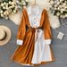 Women's Clothing New Striped Splicing College Style Dress Women's Design Super Fairy Korean Style Temperament Shirt Dress_mkmklike.com