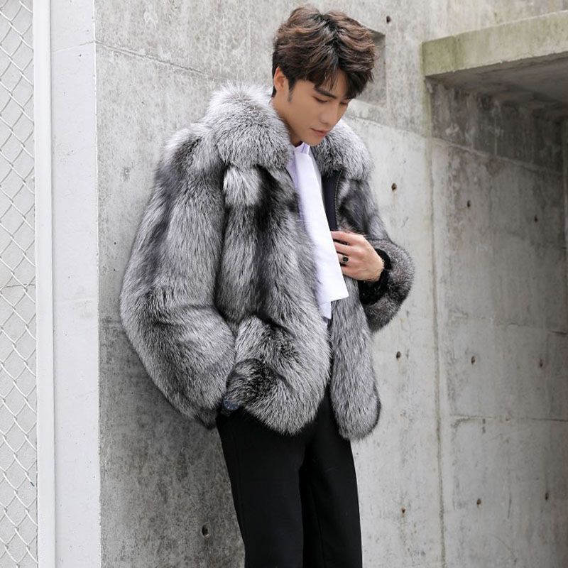 Men's clothing Autumn-winter fur men's coat Fashion casual silver fox fur coat thickened to keep warm_mkmklike.com