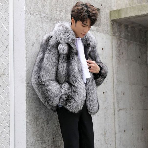 Men's clothing Autumn-winter fur men's coat Fashion casual silver fox fur coat thickened to keep warm_mkmklike.com