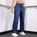 Women's Straight Leg Jeans Mid Rise Casual Style Elastic Waistband Stretch Fabric Drawstring_mkmklike.com