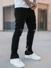 Men's High Quality Ripped Jeans Straight Leg Midweight Polyester Water Themed Style Open Hem 4 Colors Available_mkmklike.com
