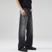 LKTM Men's Black Splatter Design Flared Jeans AC Style Casual Wide Leg Pants mid Waist Cotton Long Jeans Unisex_mkmklike.com